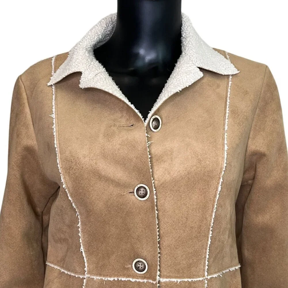 CAbi Style 932 Faux Suede Shearling Jacket Camel Tan XS